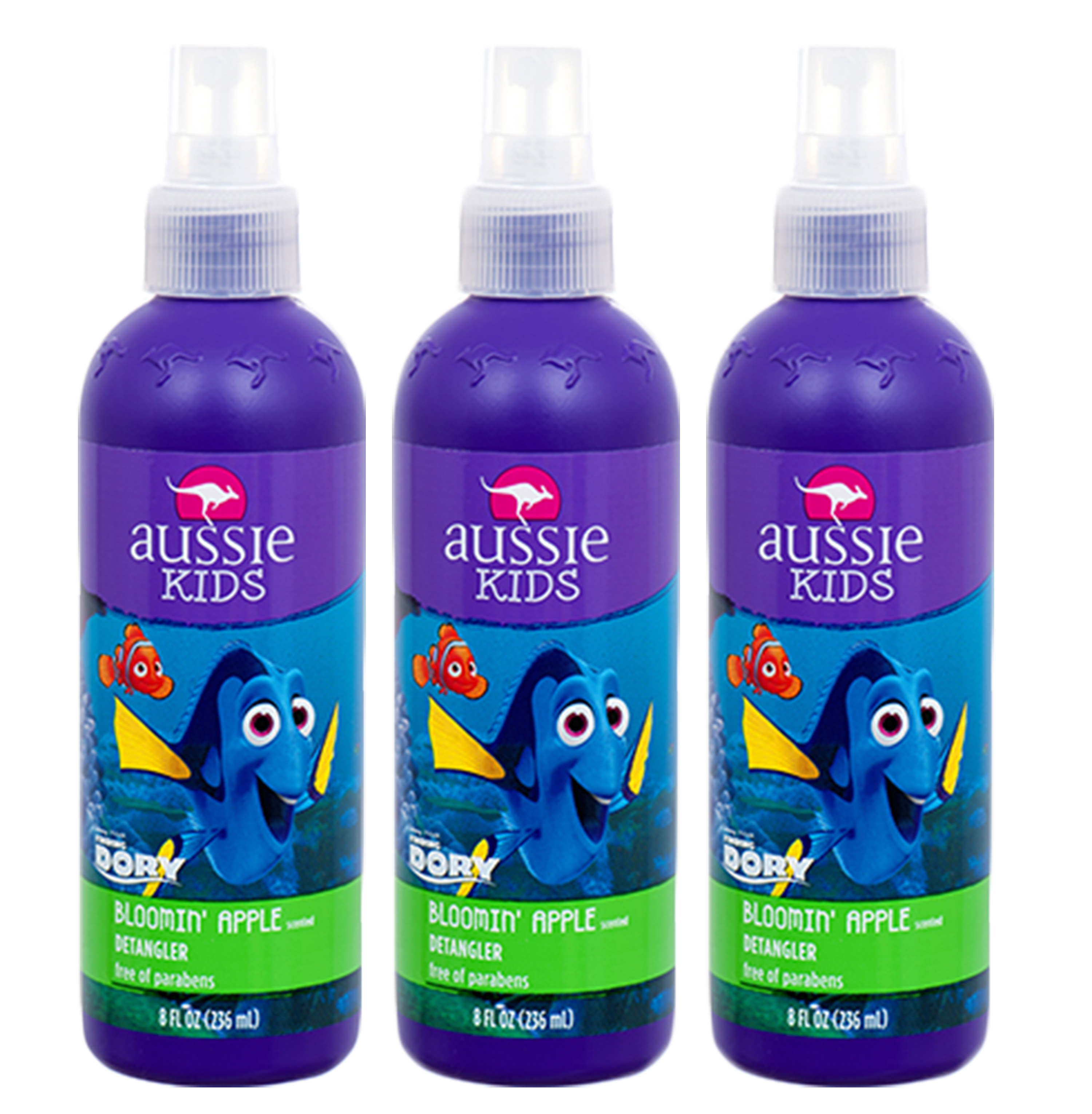 3 Pack Aussie Kids Dory Bloomin' Apple Scent Frizzy Hair Detangler