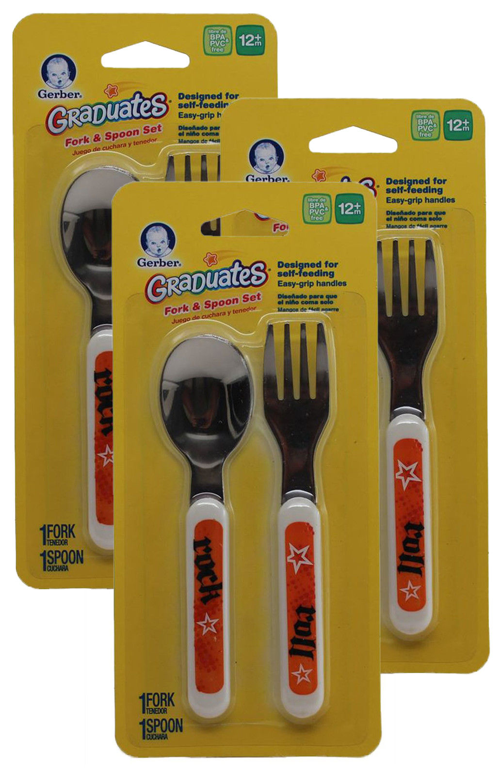 3 Pack NUK Gerber Graduates EasyGrip Fork & Spoon Set BPA Free